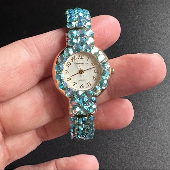 Vintage Vernier Baby Blue Swarovski Crystal Bracelet Watch - Picture 5 of 6
